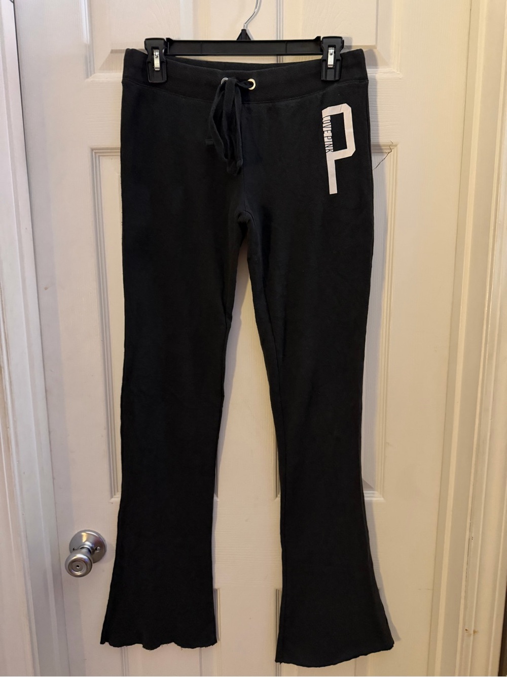 PINK Victoria's Secret Black Boot Cut Sweatpants with White 'P' Logo